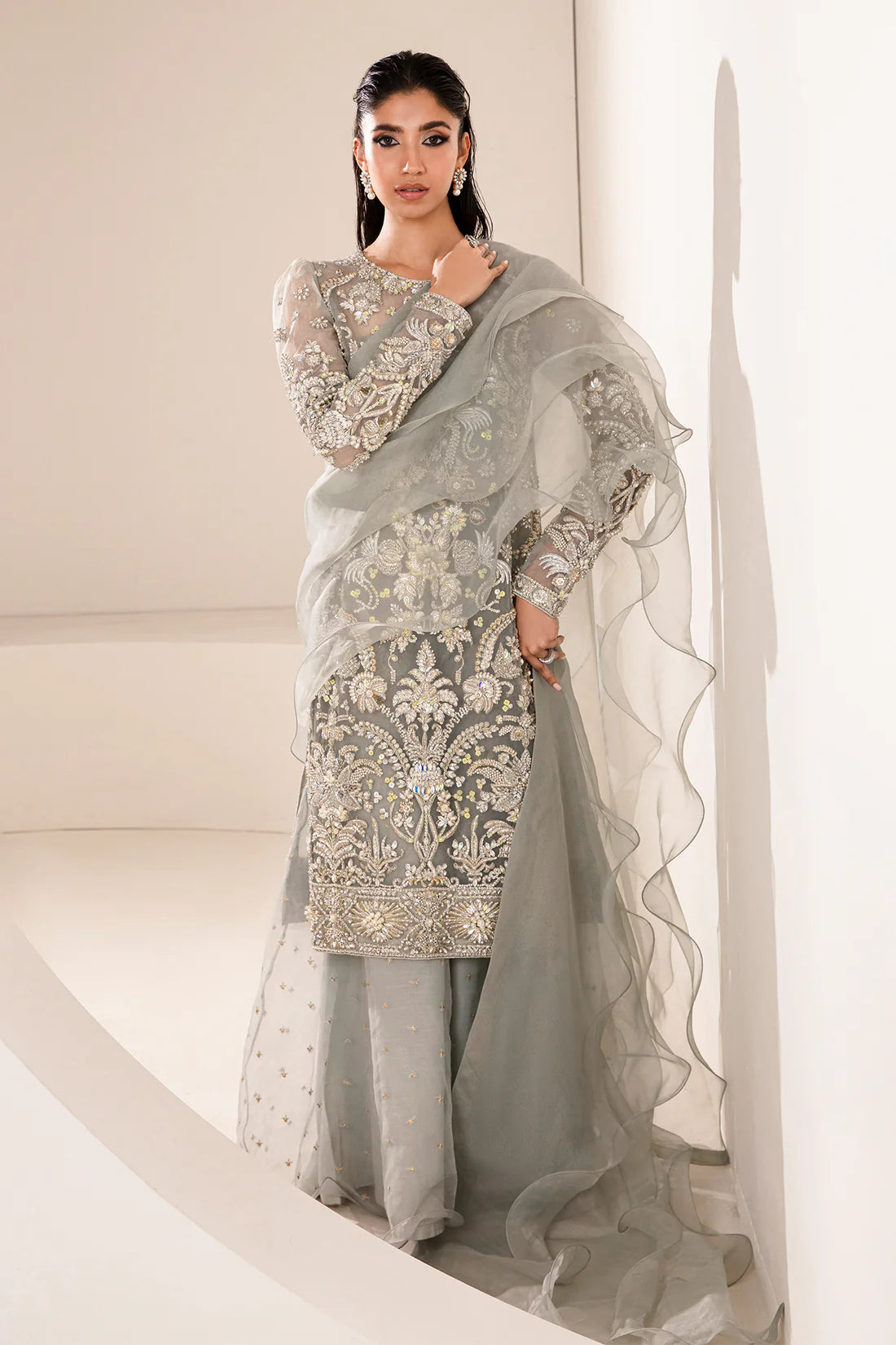 MADIHA AWAIS JADE-Turquoise Hand-Embellished Bridal Sharara UnStiched