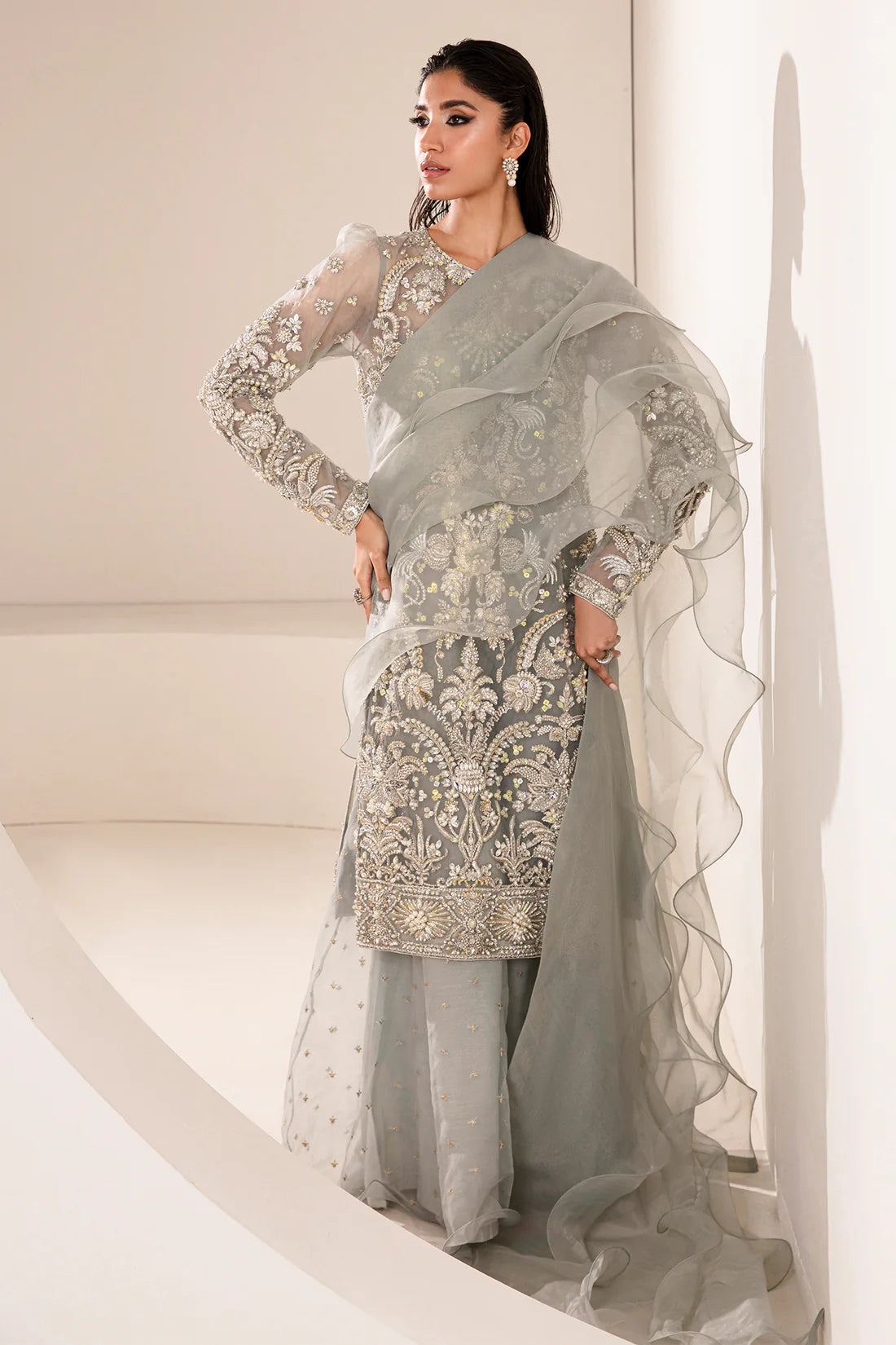 MADIHA AWAIS JADE-Turquoise Hand-Embellished Bridal Sharara UnStiched