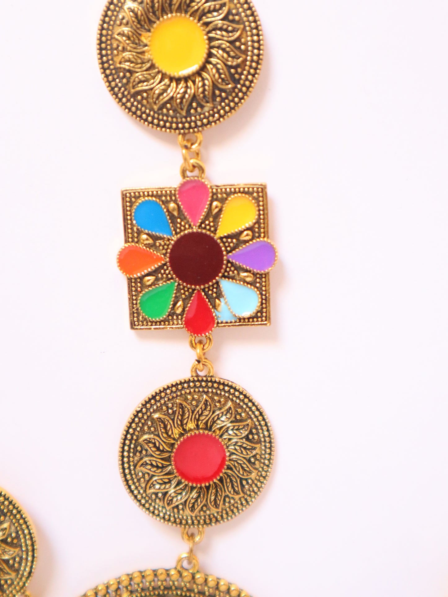 Multicolor Boho Antique Tribal Necklace Set – Ethnic Golden