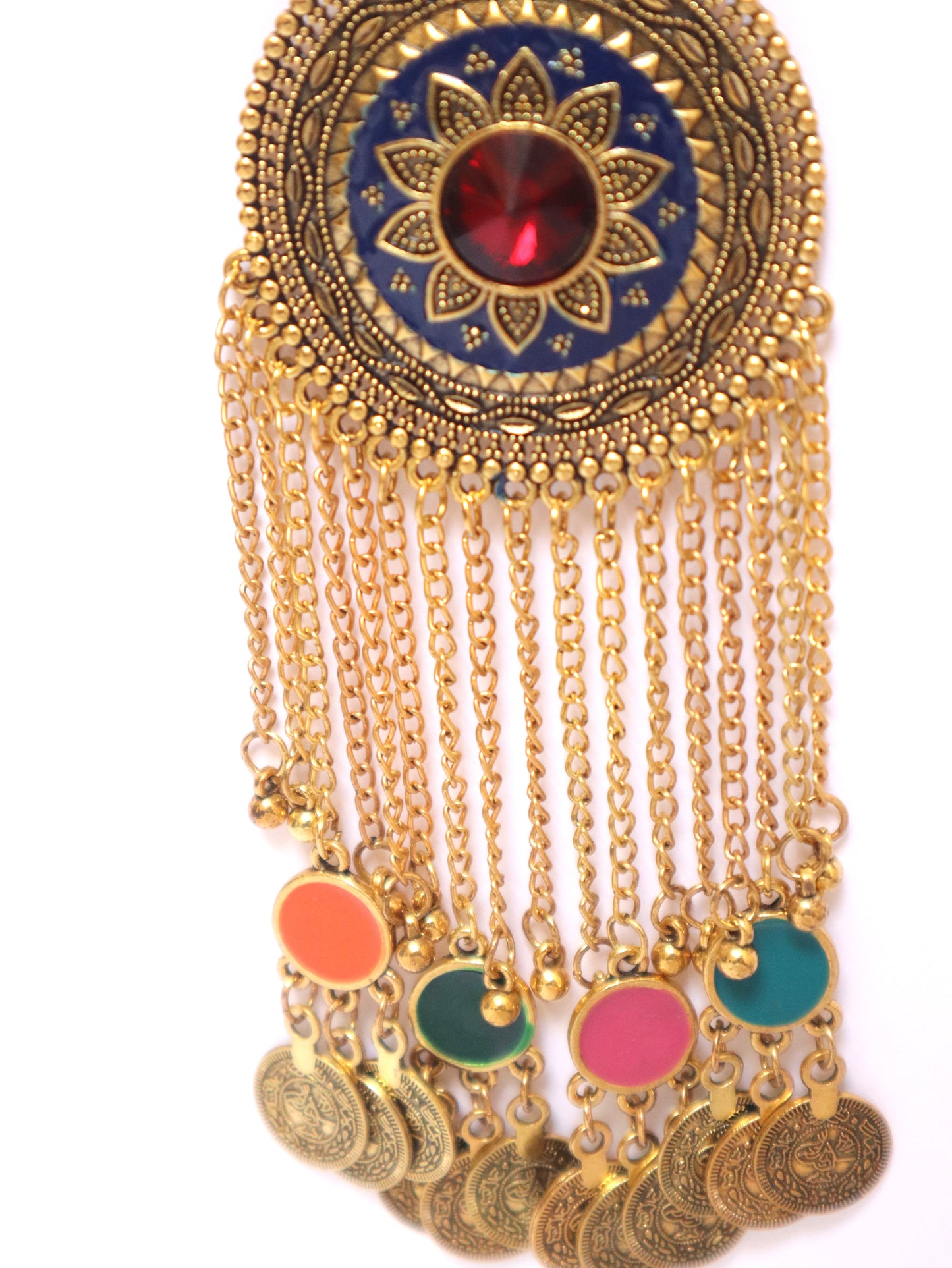 Multicolor Boho Antique Tribal Necklace Set – Ethnic Golden
