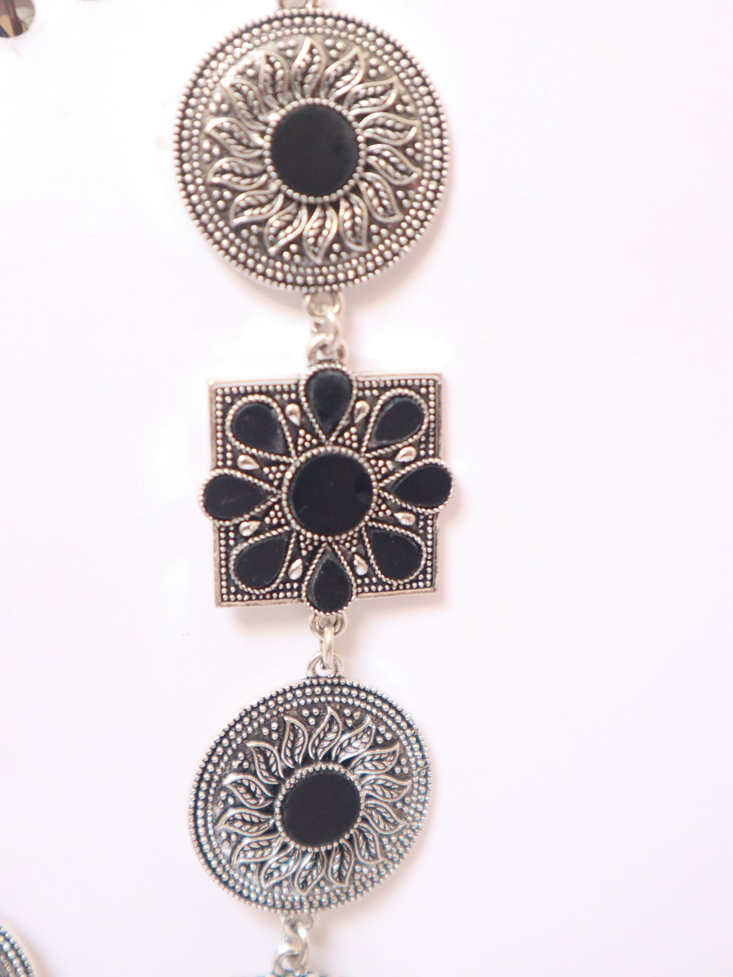Bohemian Oxidized Silver Black Beaded Antique Necklace Set
