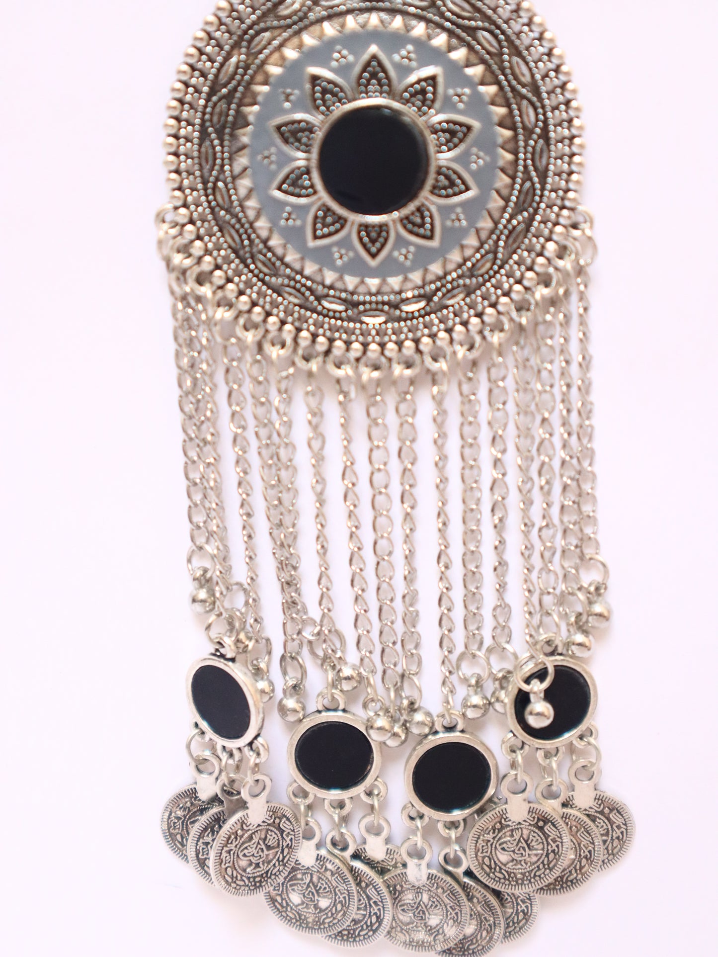 Bohemian Oxidized Silver Black Beaded Antique Necklace Set