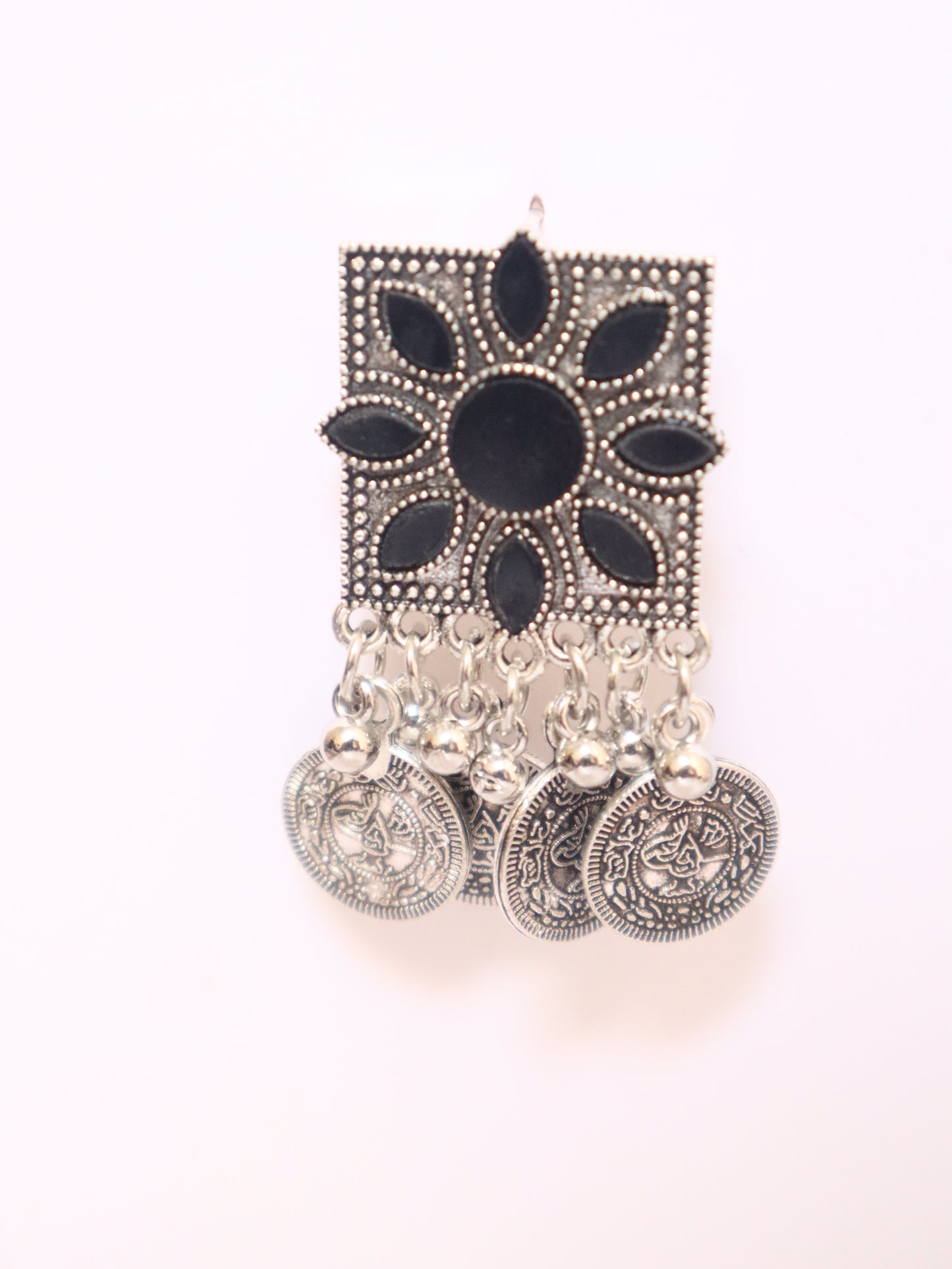 Bohemian Oxidized Silver Black Beaded Antique Necklace Set
