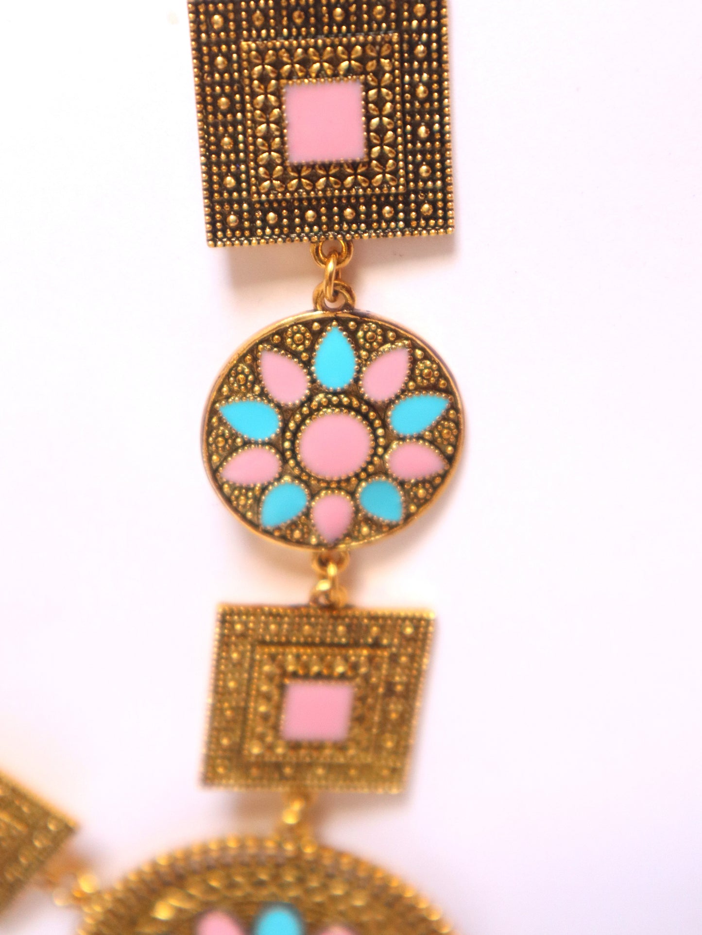 Antique Pastel Pink & Turquoise Necklace Set