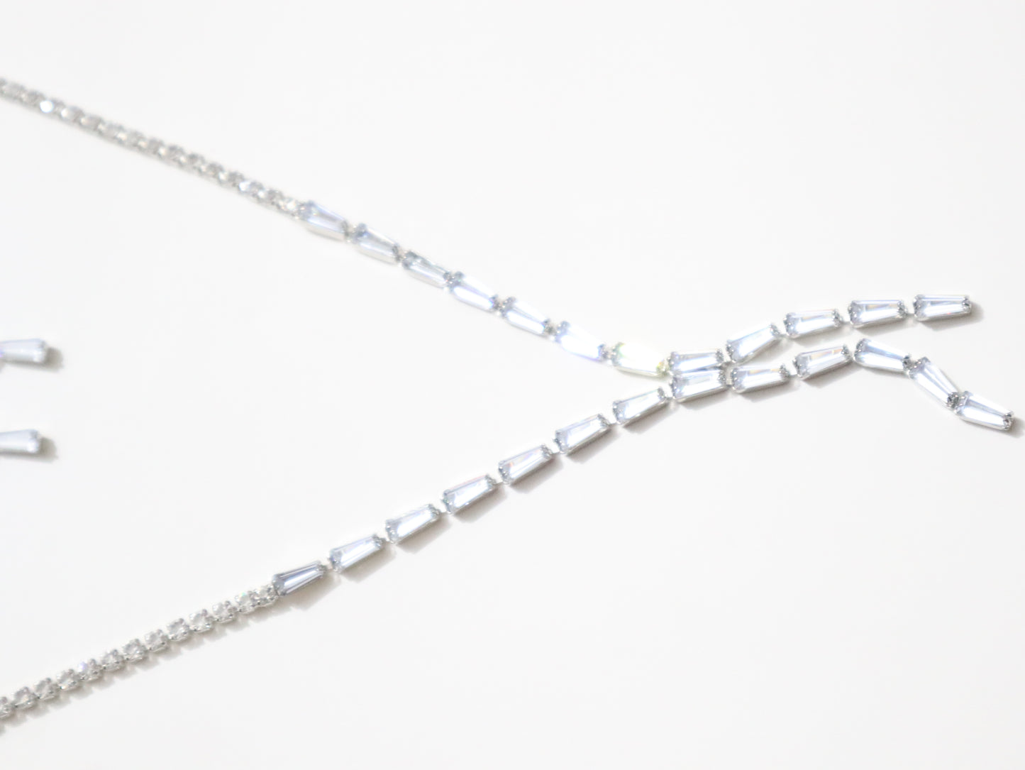 White Baguette Crystal Necklace Set