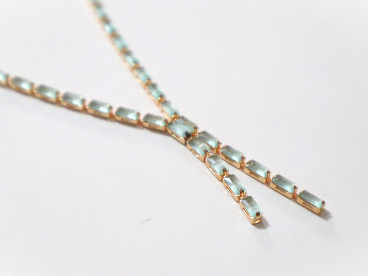 Pastel Green Baguette Crystal Necklace Set