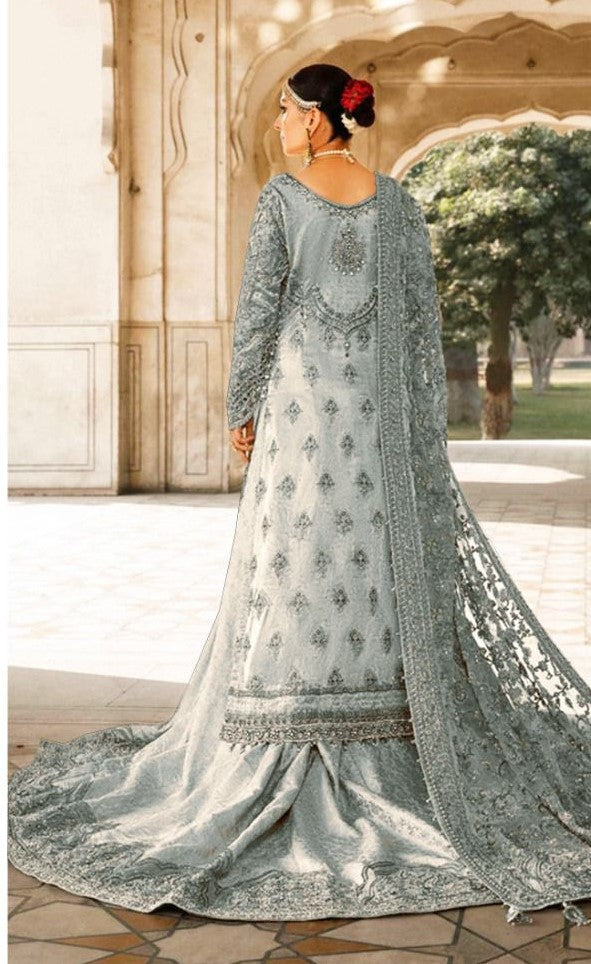 Maria .B -Silver Grey Bridal Lehenga UnStiched
