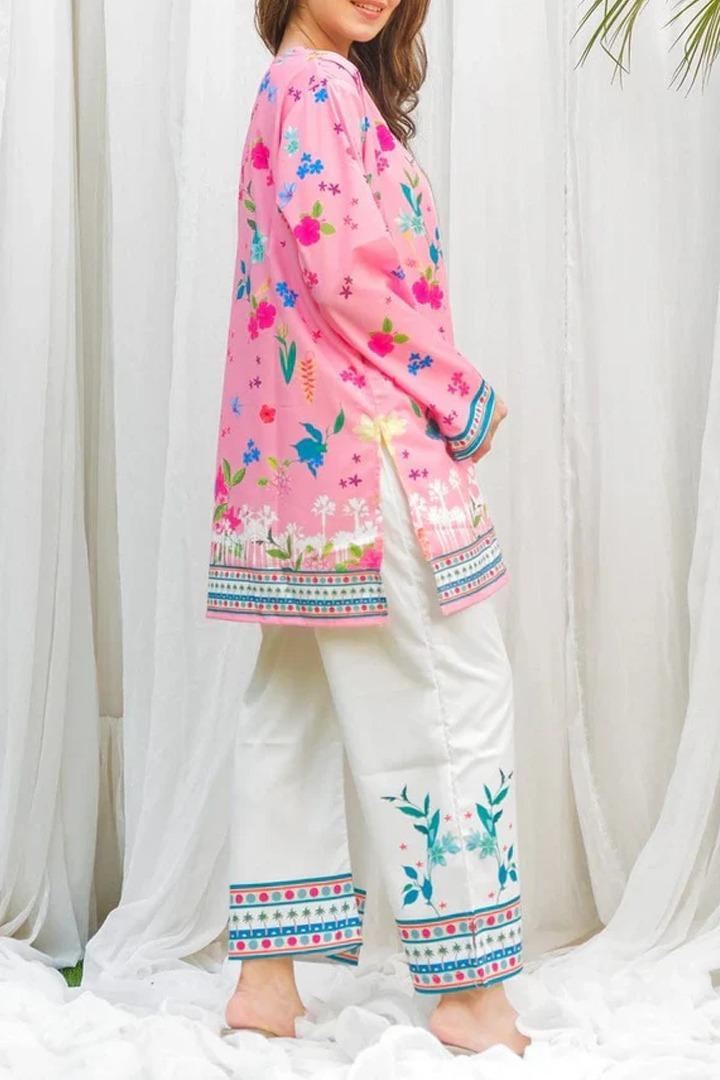 Printed V-Neck Shirt & Plain Trouser Stiched- KD01