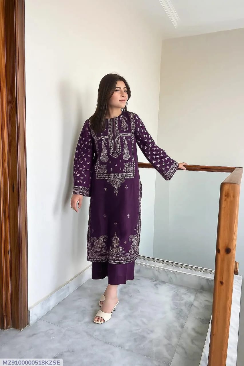 2 Pcs BREEZE Dhanak Unstitched Embroidered Suit-KS