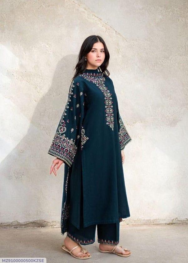 2 Pcs Women's Unstitched Embroidered Suit-KS