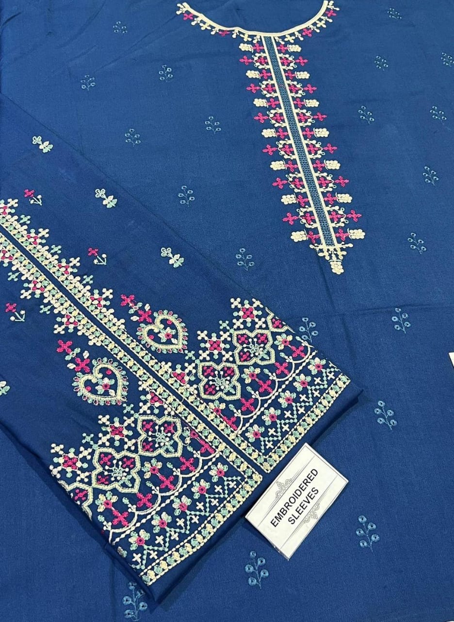 2 Pcs Women's Unstitched Embroidered Suit-KS