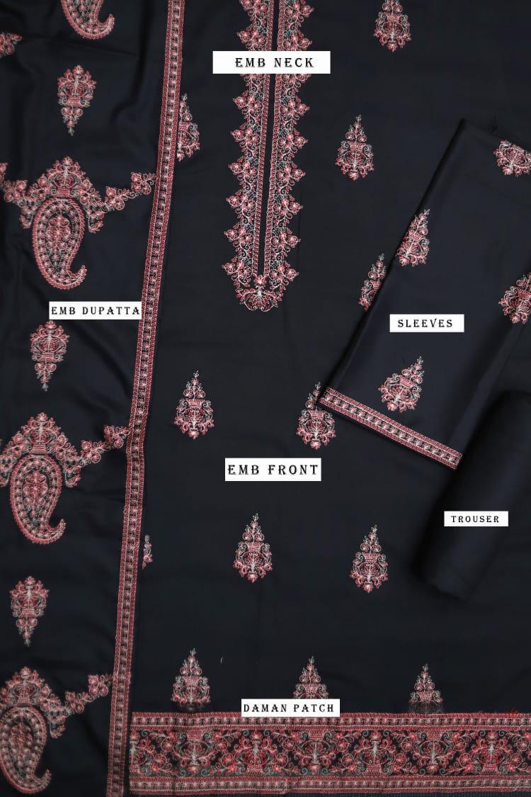 3 Pcs Bareeze Dhanak Unstitched Embroidered Suit-KS