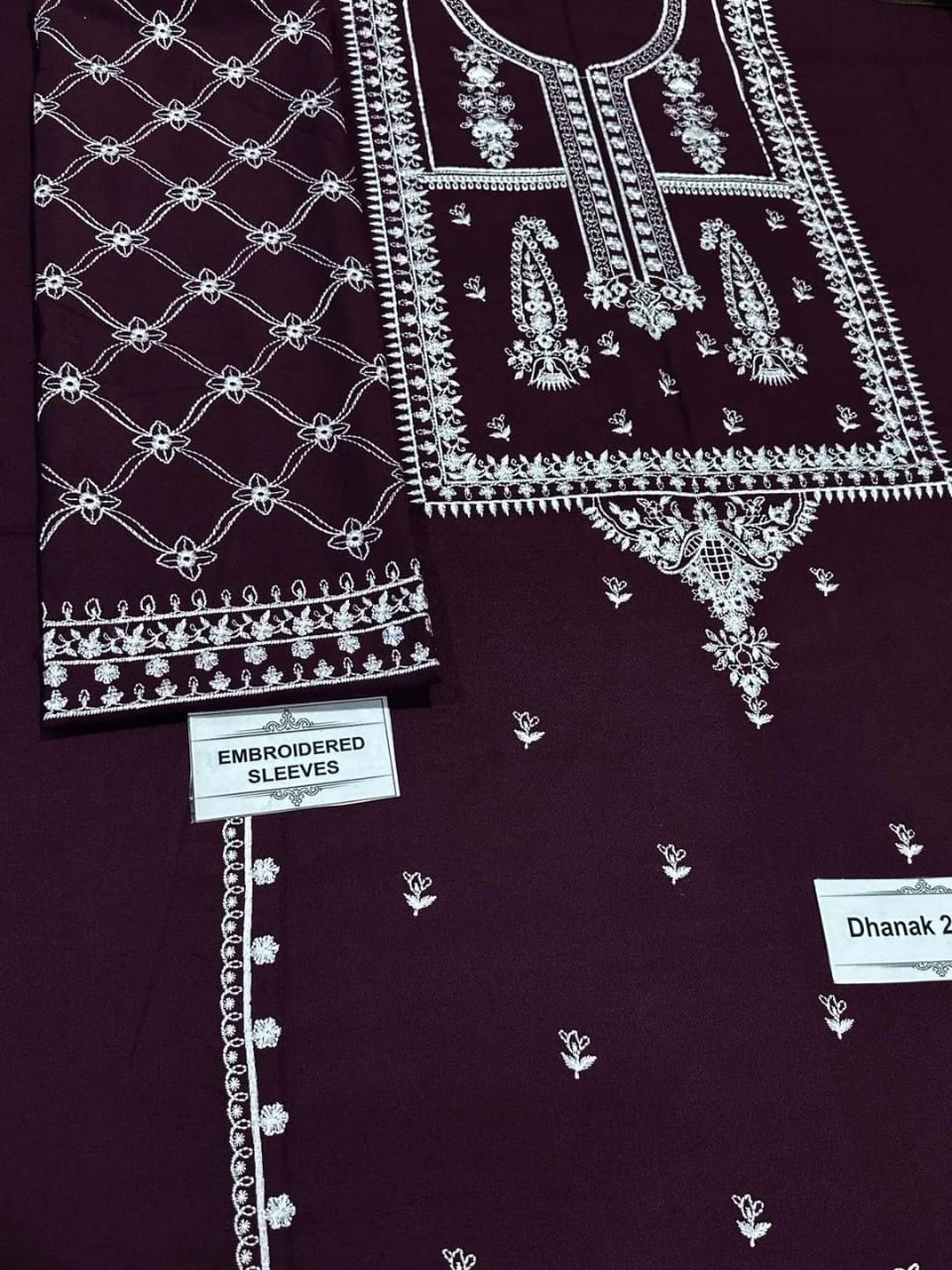 2 Pcs Women's Dhanak Unstitched Embroidered Suit-KS