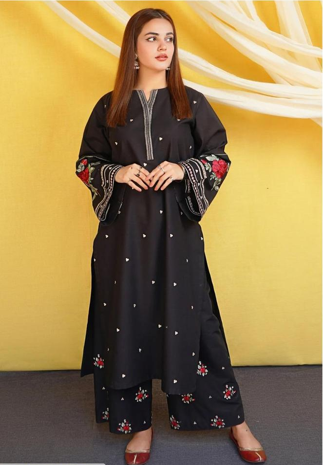 2 Pcs Women's Unstitched Dhanak Embroidered Suit-KS