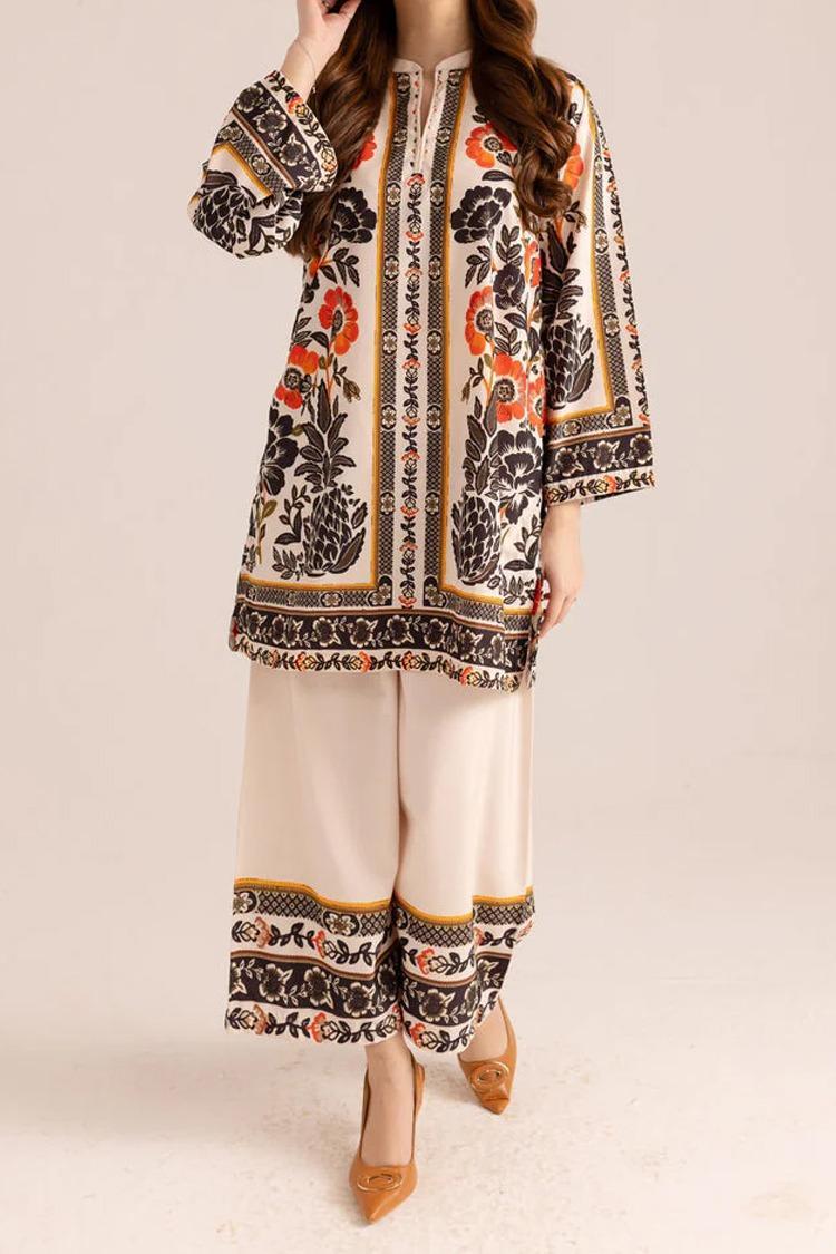 V- Neck Printed Shirt & Trouser 2 Pcs Stiched-KD05