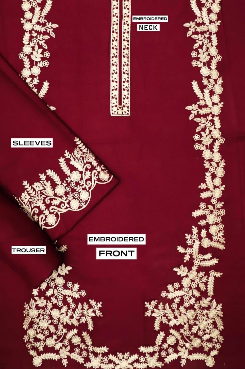 2 Pcs Larabe Dhanak Unstitched Embroidered Suit-KS
