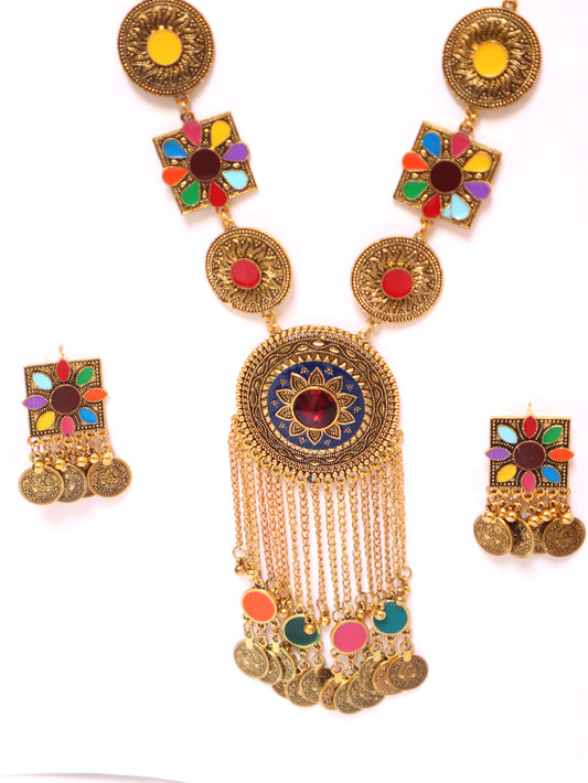Multicolor Boho Antique Tribal Necklace  Set – Ethnic Golden