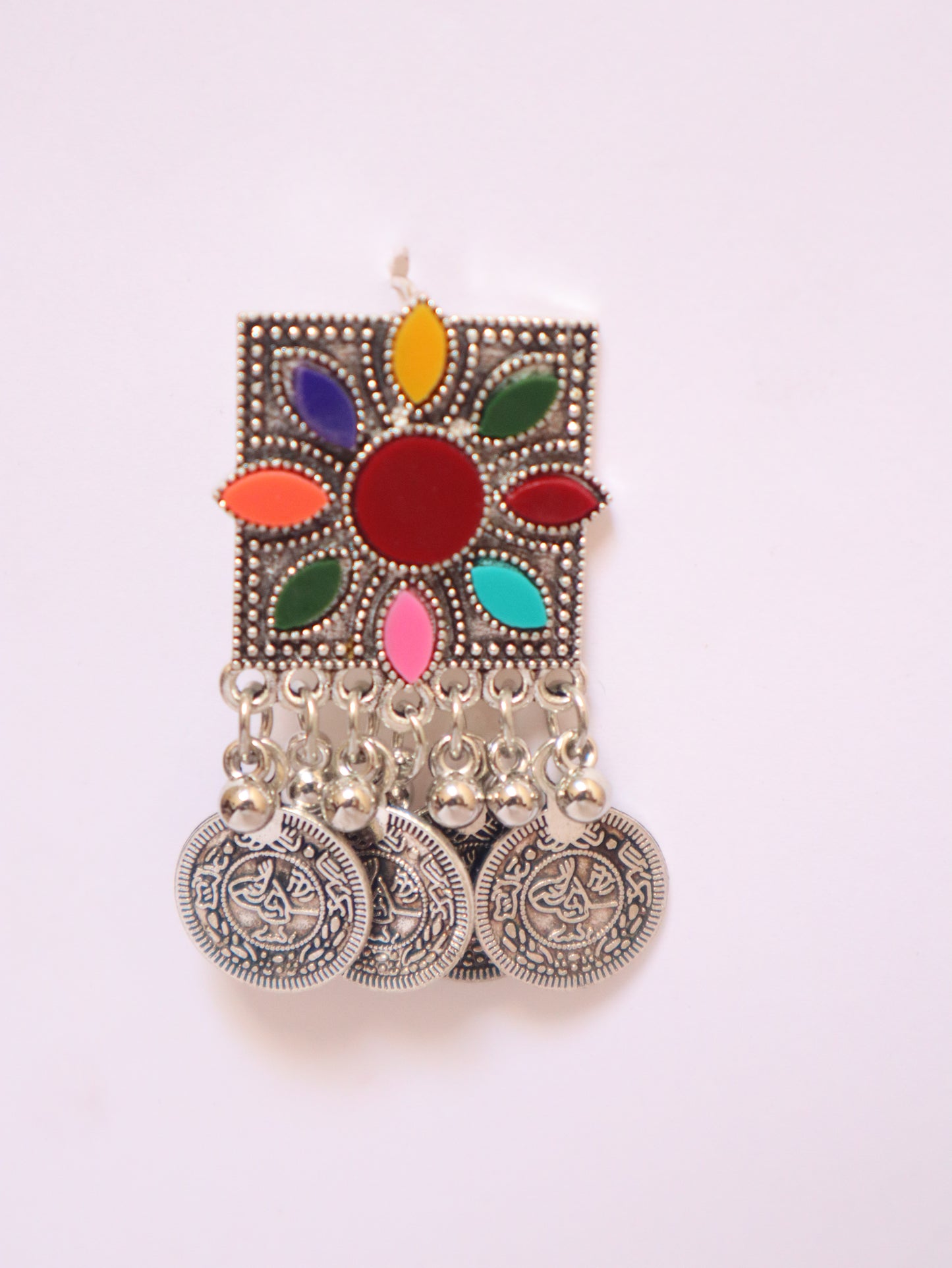 Boho Tribal Oxidized Silver Necklace  Set | Multicolor Enamel & Mirror Work |