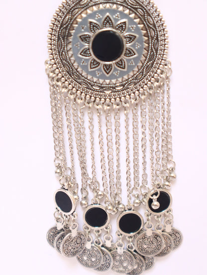Bohemian Oxidized Silver Black Beaded Antique Necklace Set