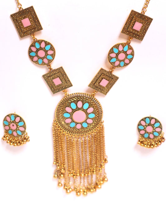 Antique Pastel Pink & Turquoise Necklace Set