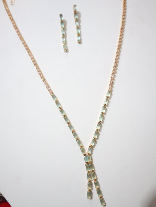 Pastel Green Baguette Crystal Necklace  Set