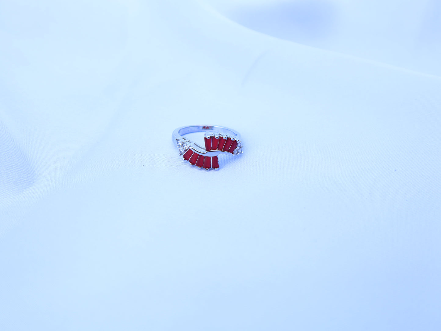 Ruby Wave Sterling Silver Ring – Red Gemstone Elegance