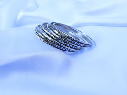 Antique Textured  Silver Bangle Bracelet