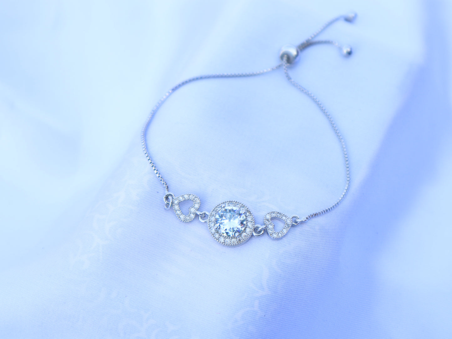 Silver Heart Crystal Bracelet – Adjustable Sterling Zircon Jewelry