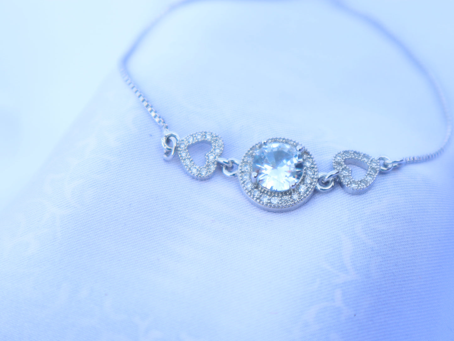 Silver Heart Crystal Bracelet – Adjustable Sterling Zircon Jewelry