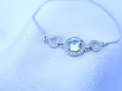 Silver Heart Crystal Bracelet – Adjustable Sterling Zircon Jewelry