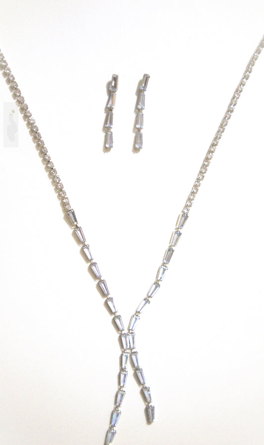 White Baguette Crystal Necklace Set