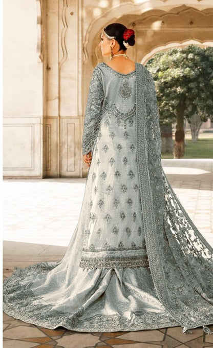 Maria .B -Silver Grey Bridal Lehenga UnStiched