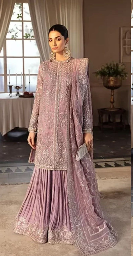 SORAYA- lavender embroidered organza suit UnStiched