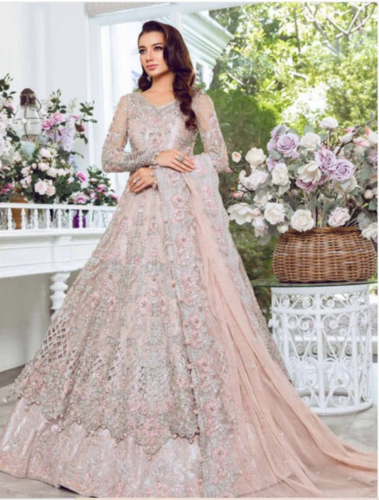 Maria B-Pastel Pink Bridal Lehenga UnStiched