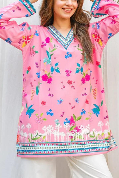 Printed V-Neck Shirt & Plain Trouser Stiched- KD01