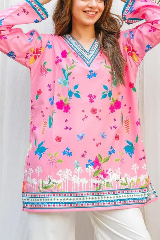 Printed V-Neck Shirt & Plain Trouser Stiched- KD01