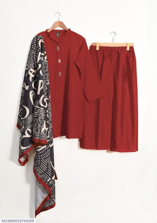 Grip Silk Plain Suit -3 Pcs Stiched-KD03