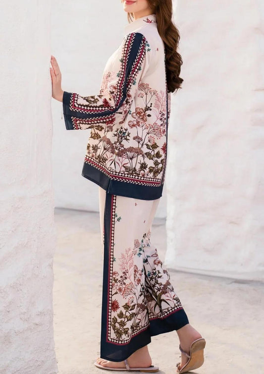 V- Neck Printed Shirt & Trouser 2 Pcs Stiched-KD04