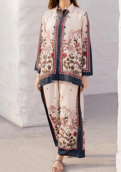V- Neck Printed Shirt & Trouser 2 Pcs Stiched-KD04