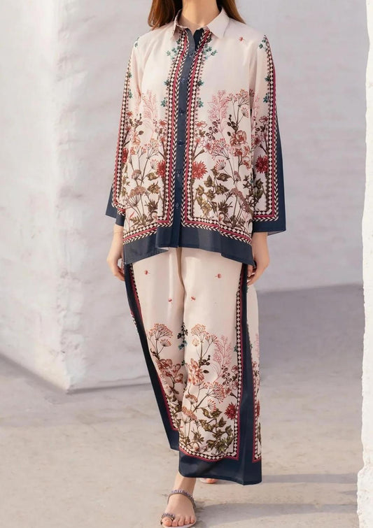 V- Neck Printed Shirt & Trouser 2 Pcs Stiched-KD04