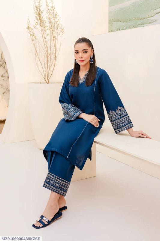 2 Pcs  Dhanak Unstitched Embroidered Suit-KS