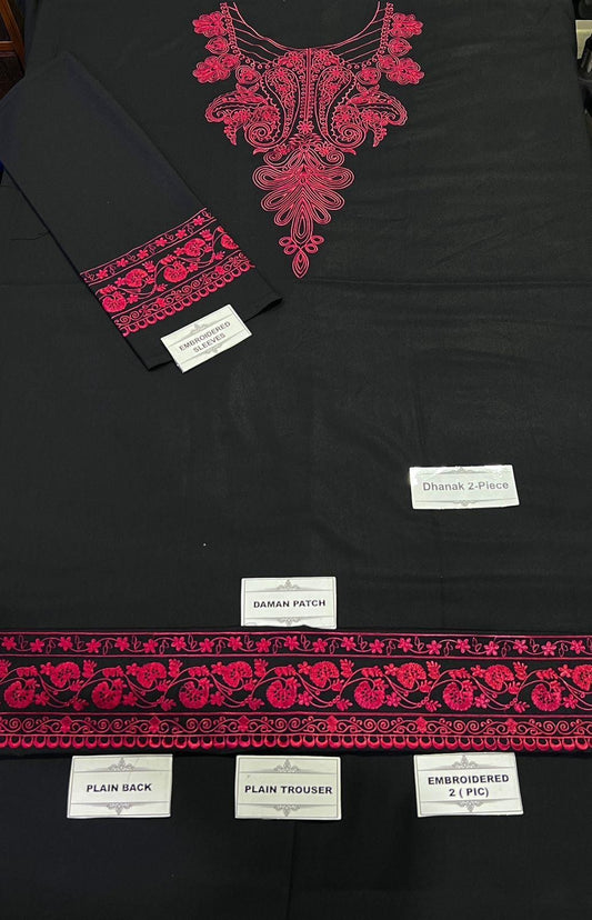 2 Pcs  Dhanak Unstitched Embroidered Suit-KS