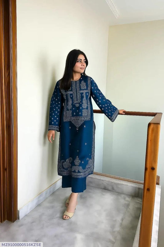 2 Pcs  Dhanak Unstitched Embroidered Suit-KS