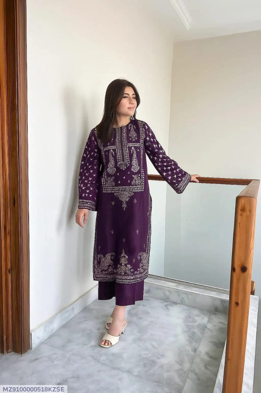 2 Pcs BREEZE Dhanak Unstitched Embroidered Suit-KS