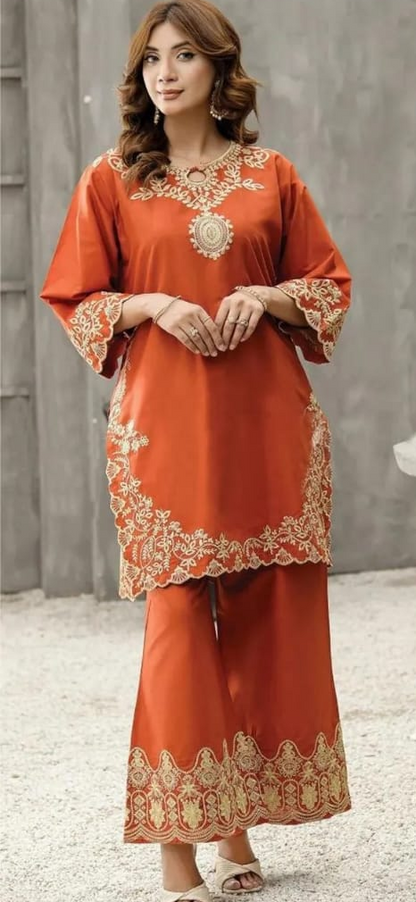 2 Pcs Women's Dhanak Unstitched Embroidered Suit-KS