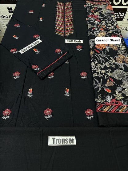 3 Pcs Bareeze Karandi Unstitched Embroidered Suit-KS