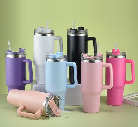 Large Insulated Tumbler with Handle Straw Leakproof Travel Mug