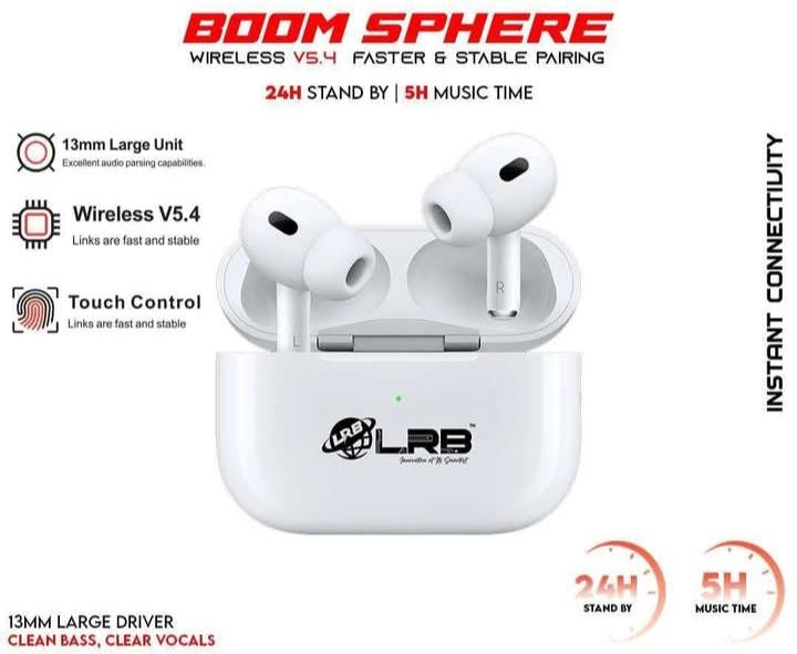 Boom Sphere Wireless Earbuds V5.4 Touch Control Bluetooth Earbuds