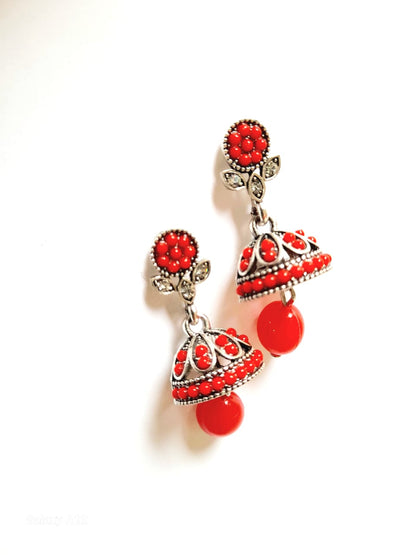 Colorful Oxidized Jhumka Earrings with silver touch