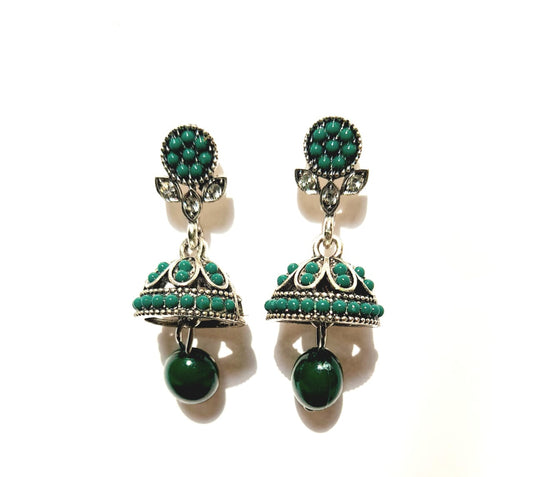 Colorful Oxidized Jhumka Earrings with  diferent colour  Bead Drop with silver touch – Ethnic Boho Jewelry